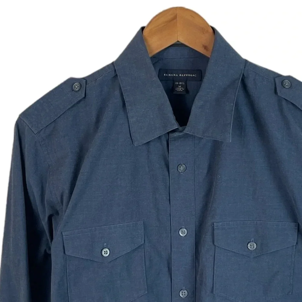 BF764 Mens Banana Republic Military Style Stretch Dress Shirt 15-15.5 M